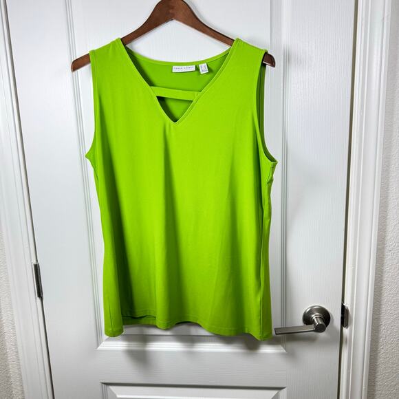 Susan Graver Liquid Knit Shell Blouse Tank Top Green Women’s Size Large Keyhole - Picture 1 of 9